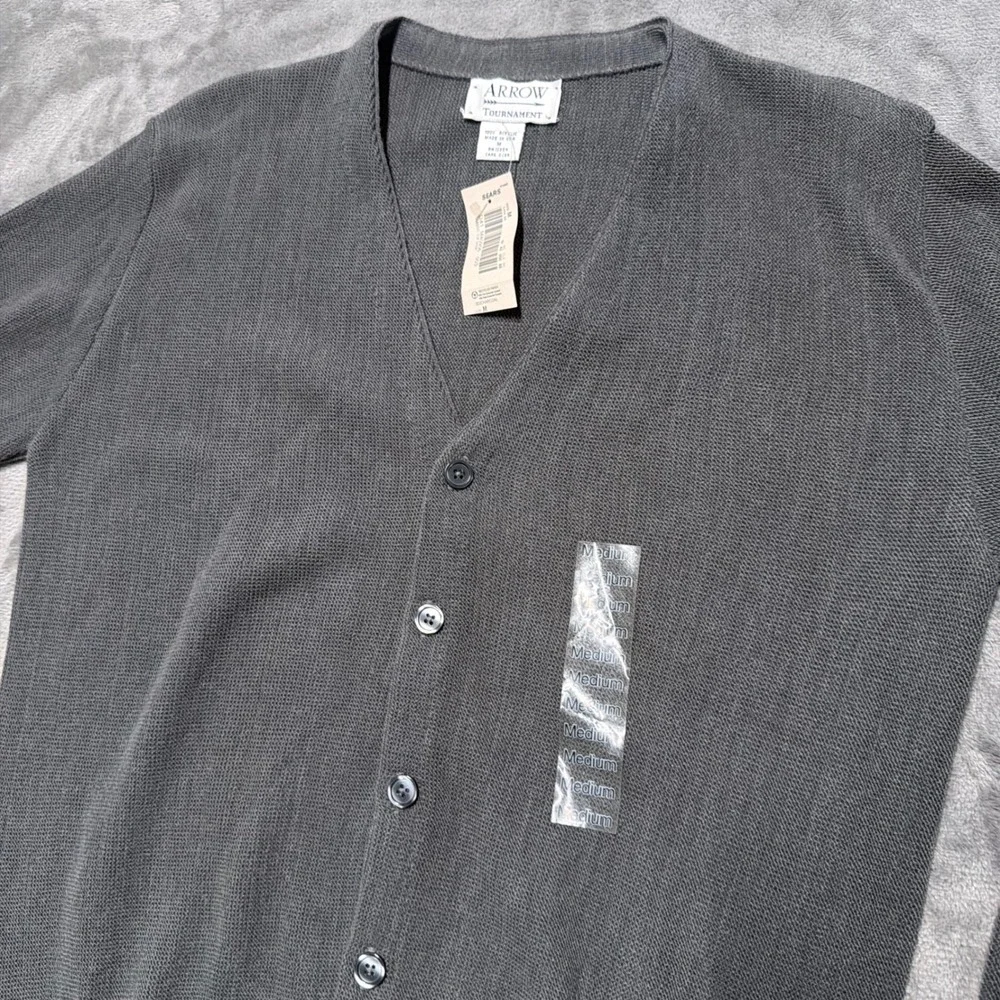 Arrow Tournament Cardigan Mens Medium Charcoal Gray Vintage Sears‎ NWT Acrylic